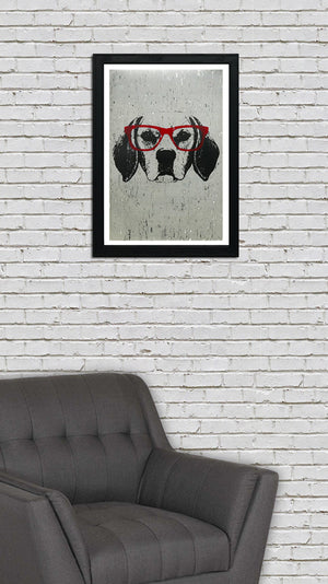 Limited Edition Beagle with Red Glasses Art Poster / Print - 13x19"