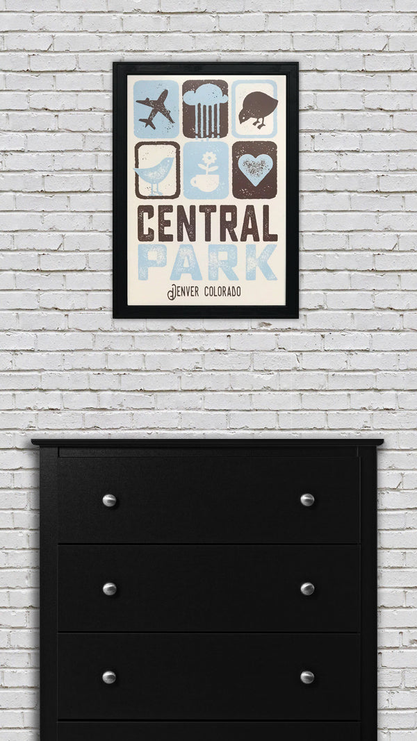 Limited Edition Central Park Denver Colorado Poster Art Print Powder Blue and Brown - 13x19"