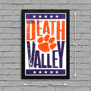 Limited Edition Welcome To Death Valley Letterpress Clemson Tigers Poster Art - 13x19"