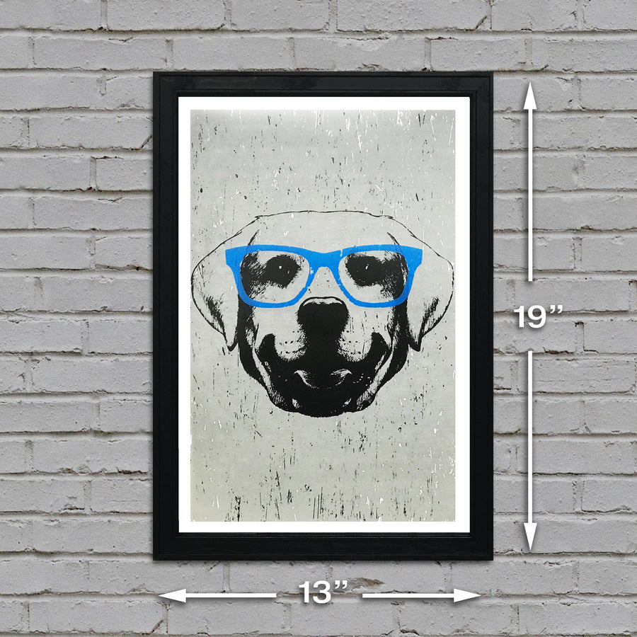 Limited Edition Labrador Retriever with Blue Glasses Art Print / Poster - 13x19"