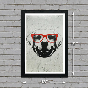 Limited Edition Labrador Retriever with Orange Glasses Art Print / Poster - 13x19"