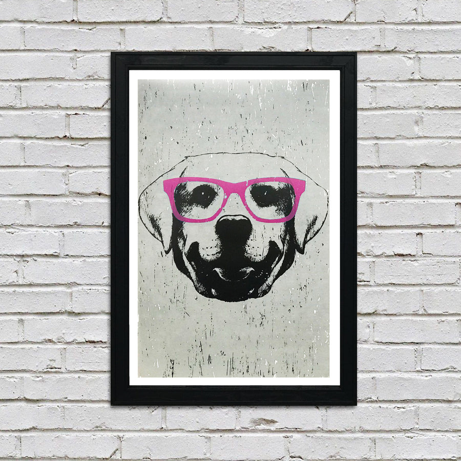 Limited Edition Labrador Retriever with Pink Glasses Art Print / Poster - 13x19"