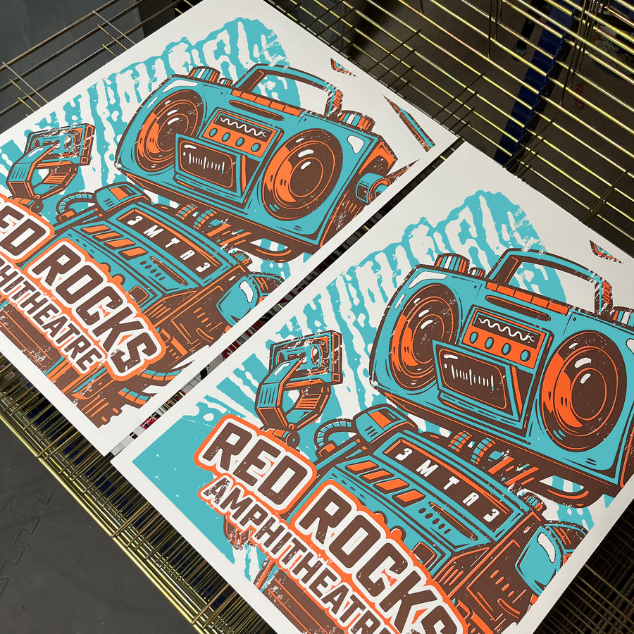 Limited Edition Red Rocks Music Poster Art Print - Boombox Robot Artist Series Featuring John Van Horn - Retro - 13x19"