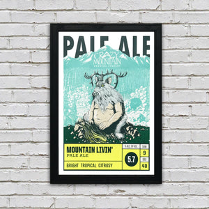 Limited Edition Crazy Mountain Mountain Livin' Pale Ale Craft Beer Poster - 13x19"