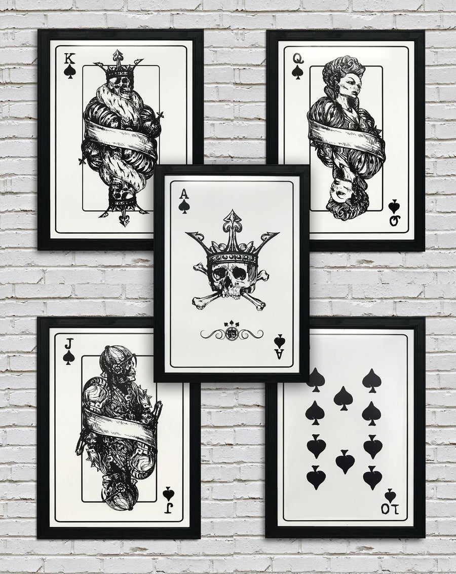 Limited Edition Royal Flush Complete Set Skeleton Card Art Prints / Posters - 13x19"