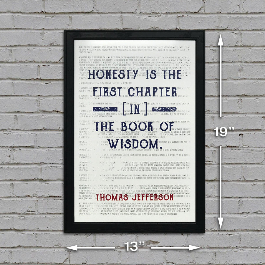 Limited Edition Thomas Jefferson Poster Art - Honesty First Chapter in Wisdom Quote - Patriotic Colors - 13x19"