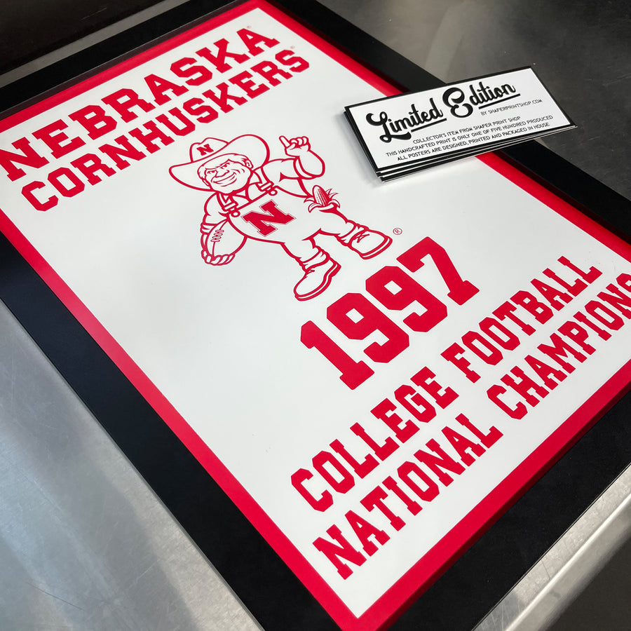 Limited Edition 1997 College Football National Champions Nebraska Cornhuskers Poster Art - 13x19"