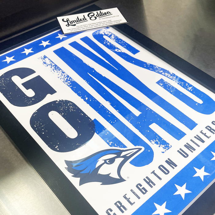 Limited Edition Creighton Bluejays Poster - Go Jays Letterpress Print Art - 13x19"