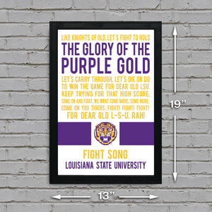 Limited Edition LSU Tigers Fight Song Poster - Glory of the Purple Gold Art Print 13x19"