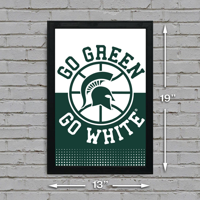 Limited Edition Michigan State Go Green Go White Basketball Poster Art Print - Gifts for Mich State Spartans Fans - 13x19"