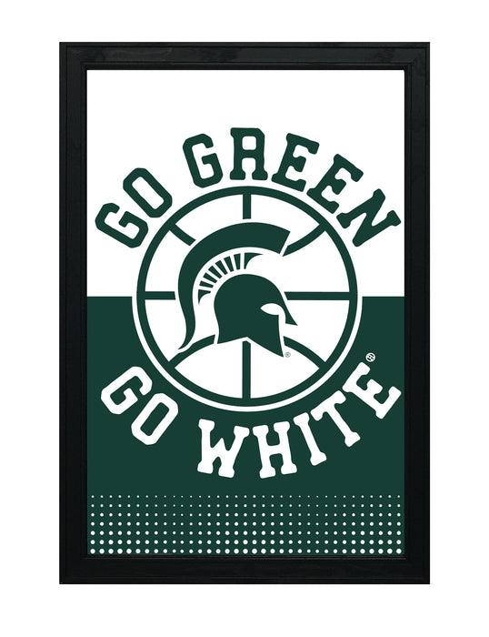 Limited Edition Michigan State Go Green Go White Basketball Poster Art Print - Gifts for Mich State Spartans Fans - 13x19"