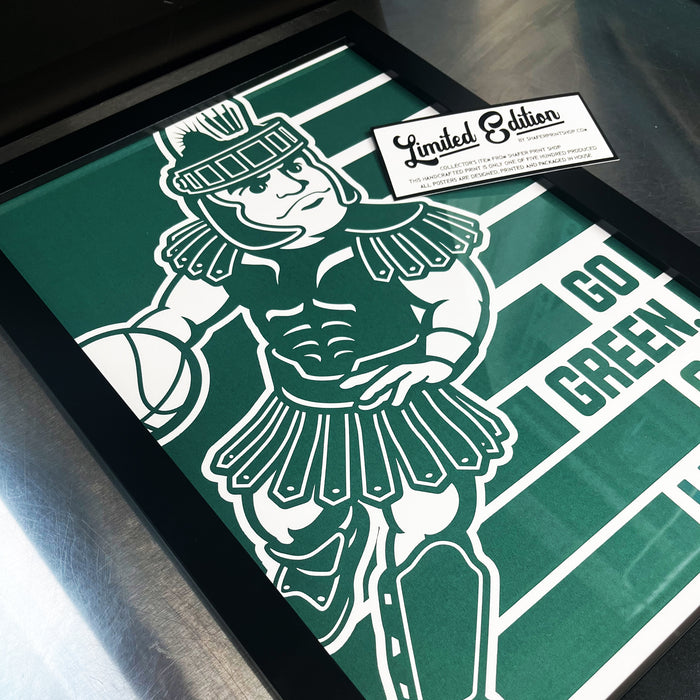 Limited Edition Michigan State Spartans Go Green Go White Basketball Poster - Gifts for Mich State Spartans Fans - Poster Art Print 13x19"