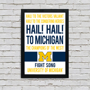 Limited Edition Michigan Wolverines Fight Song Poster - Hail to the Victors Print Art - 13x19"