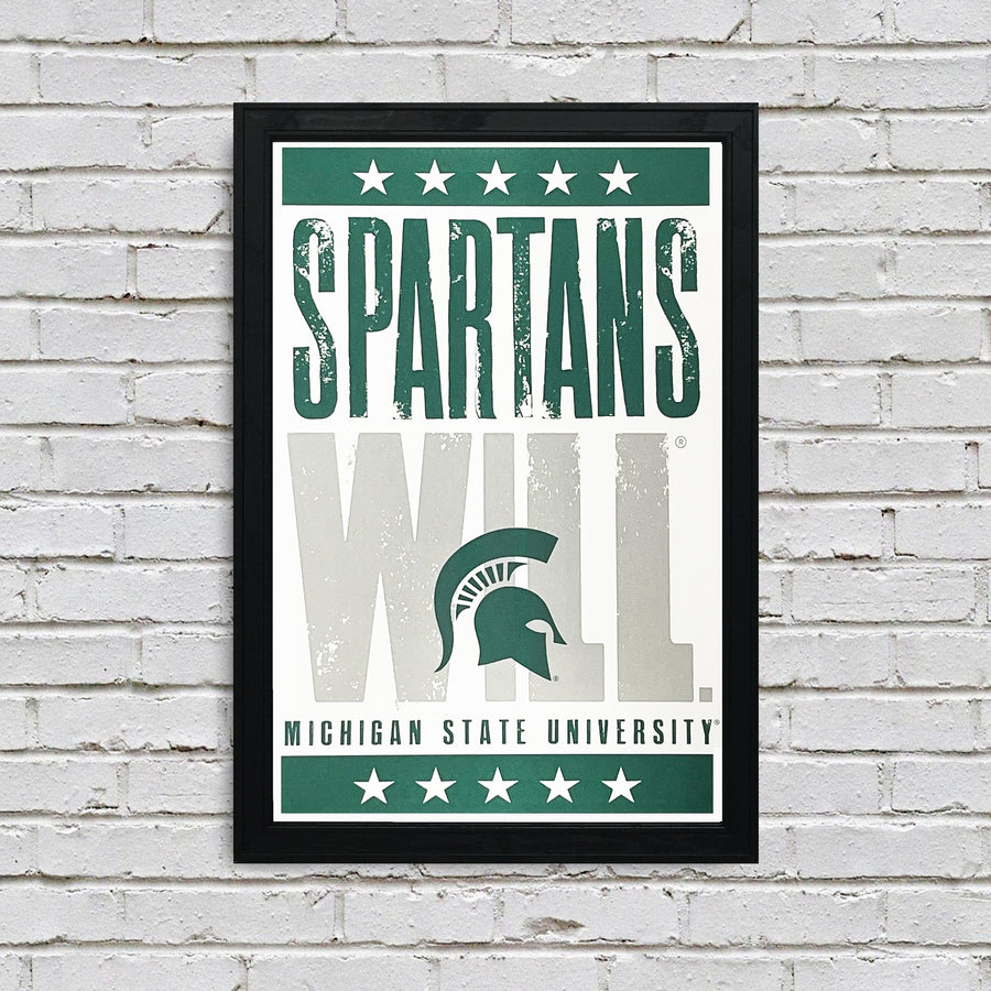 Limited Edition Michigan State Poster - Spartans Will Letterpress - Mich St Spartans Poster Art Print 13x19"