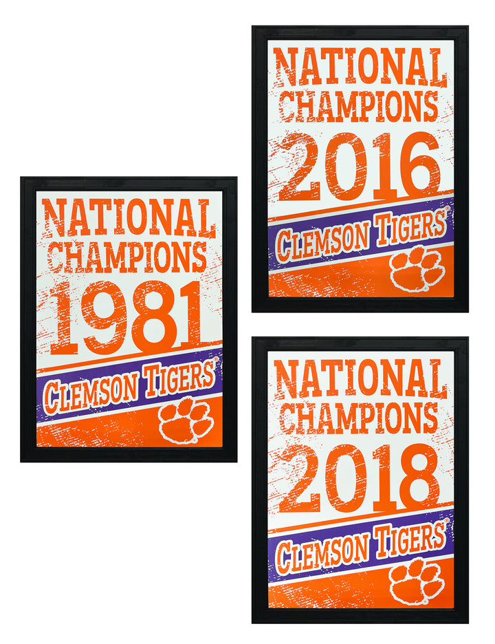 Limited Edition 3-Pack Clemson Tigers National Champions Poster Art - 13x19"