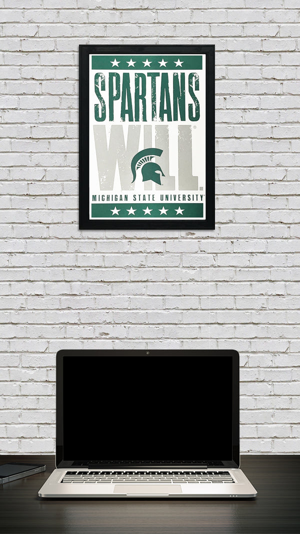 Limited Edition Michigan State Poster - Spartans Will Letterpress - Mich St Spartans Poster Art Print 13x19"