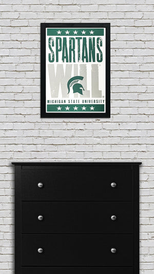 Limited Edition Michigan State Poster - Spartans Will Letterpress - Mich St Spartans Poster Art Print 13x19"