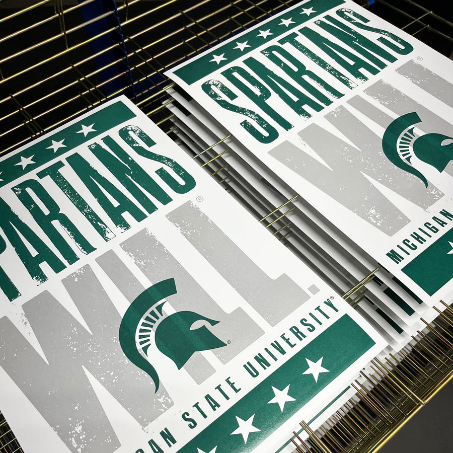 Limited Edition Michigan State Poster - Spartans Will Letterpress - Mich St Spartans Poster Art Print 13x19"