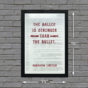 Limited Edition Abraham Lincoln Art Poster - Ballot Stronger than Bullet Quote Red - 13x19"