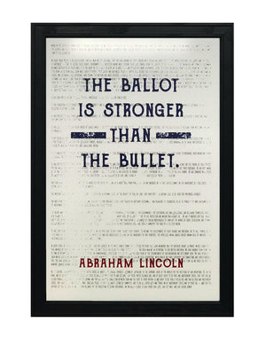 Limited Edition Abraham Lincoln Poster Art - Ballot Stronger than Bullet Quote Blue and Red - 13x19"