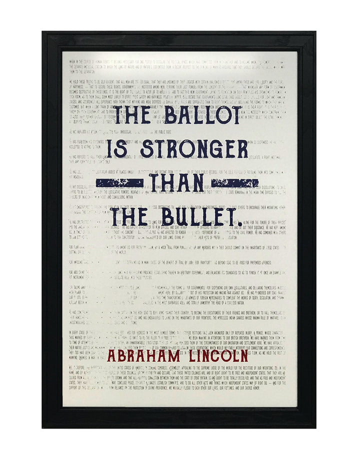 Limited Edition Abraham Lincoln Poster Art - Ballot Stronger than Bullet Quote Blue and Red - 13x19"