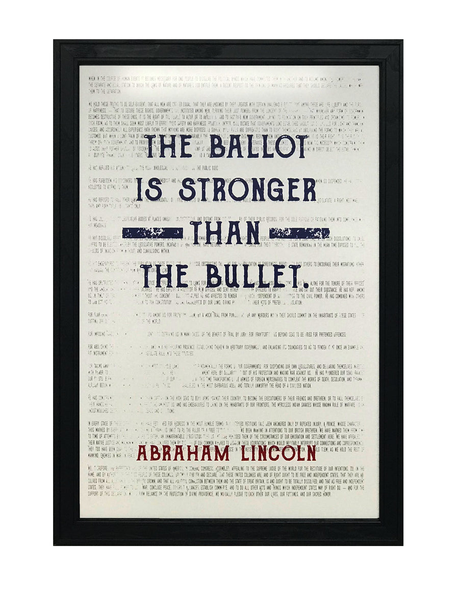 Limited Edition Abraham Lincoln Poster Art - Ballot Stronger than Bullet Quote Blue and Red - 13x19"