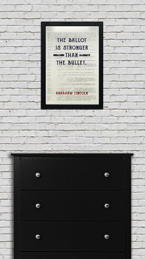 Limited Edition Abraham Lincoln Poster Art - Ballot Stronger than Bullet Quote Blue and Red - 13x19"