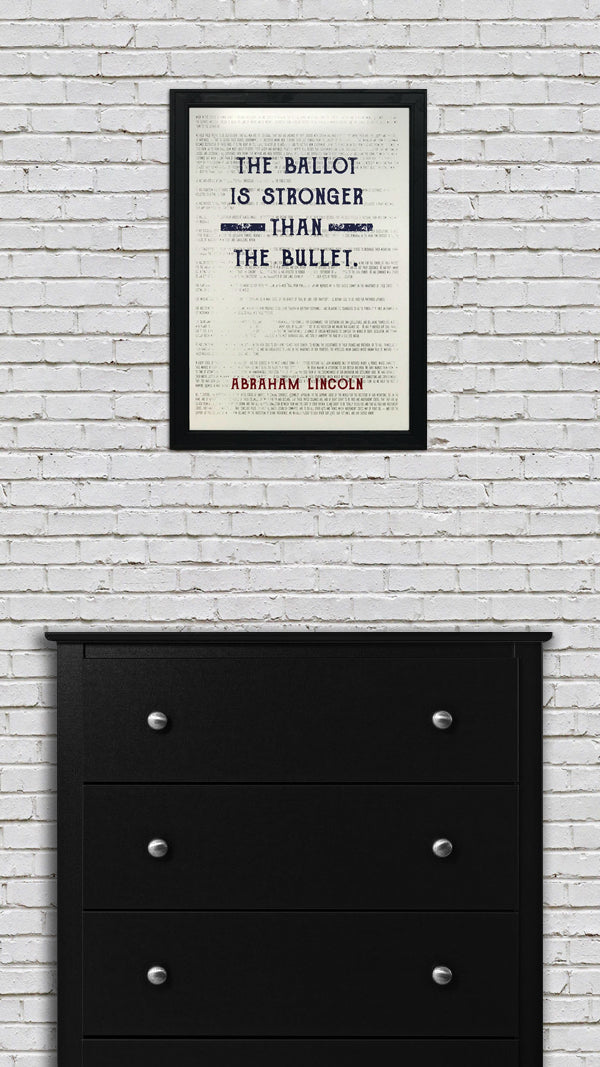 Limited Edition Abraham Lincoln Poster Art - Ballot Stronger than Bullet Quote Blue and Red - 13x19"