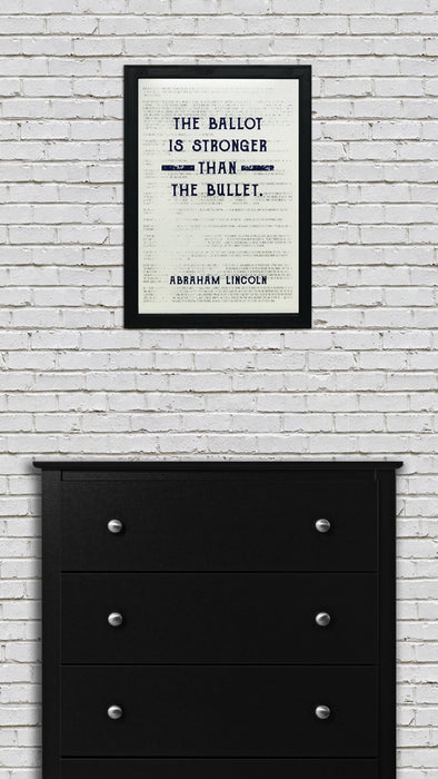 Limited Edition Abraham Lincoln Poster Art - Ballot Stronger than Bullet - Blue - 13x19"