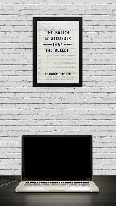 Limited Edition Abraham Lincoln Poster Art - Ballot Stronger than Bullet - Blue - 13x19"