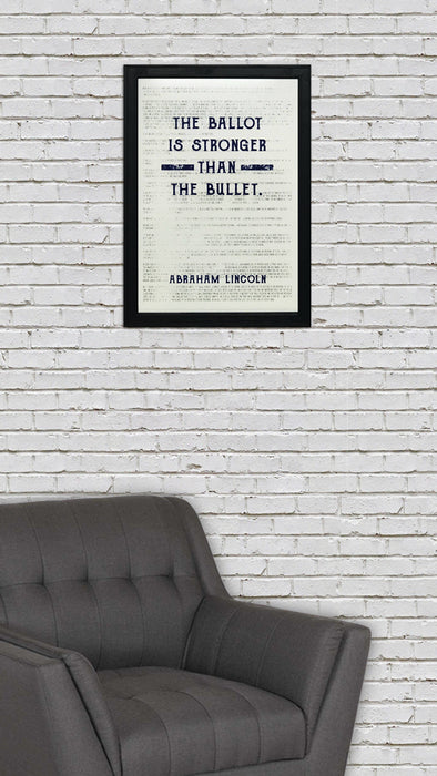 Limited Edition Abraham Lincoln Poster Art - Ballot Stronger than Bullet - Blue - 13x19"