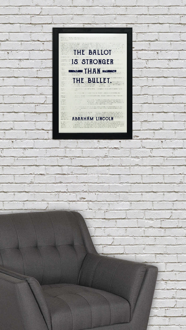 Limited Edition Abraham Lincoln Poster Art - Ballot Stronger than Bullet - Blue - 13x19"