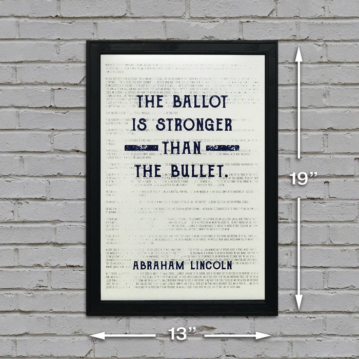 Limited Edition Abraham Lincoln Poster Art - Ballot Stronger than Bullet - Blue - 13x19"