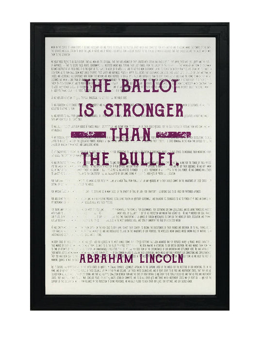 Limited Edition Abraham Lincoln Ballot Stronger than Bullet Office Art Print Purple - 13x19"