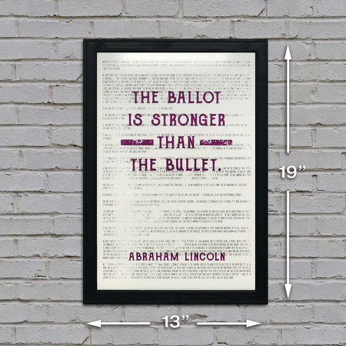 Limited Edition Abraham Lincoln Ballot Stronger than Bullet Office Art Print Purple - 13x19"