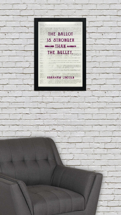 Limited Edition Abraham Lincoln Ballot Stronger than Bullet Office Art Print Purple - 13x19"