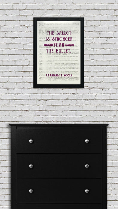 Limited Edition Abraham Lincoln Ballot Stronger than Bullet Office Art Print Purple - 13x19"