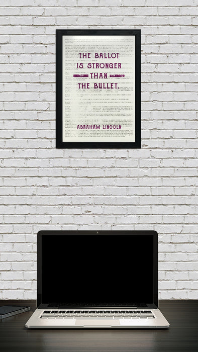 Limited Edition Abraham Lincoln Ballot Stronger than Bullet Office Art Print Purple - 13x19"
