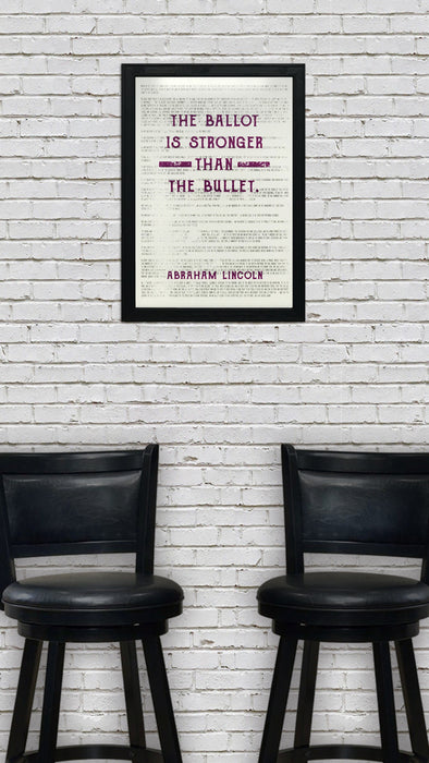 Limited Edition Abraham Lincoln Ballot Stronger than Bullet Office Art Print Purple - 13x19"