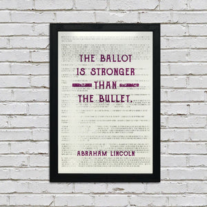 Limited Edition Abraham Lincoln Ballot Stronger than Bullet Office Art Print Purple - 13x19"