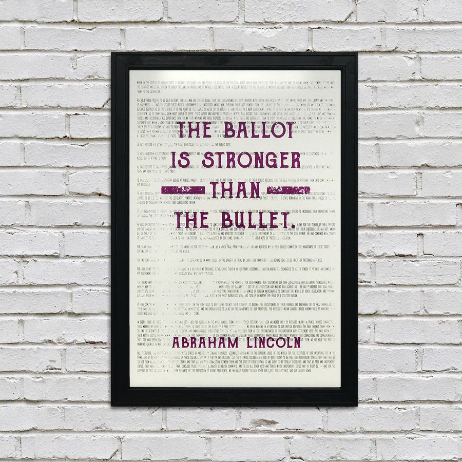 Limited Edition Abraham Lincoln Ballot Stronger than Bullet Office Art Print Purple - 13x19"