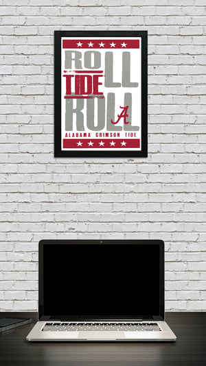 Limited Edition Roll Tide Roll Alabama Crimson Tide Letterpress Poster Art - 13x19"