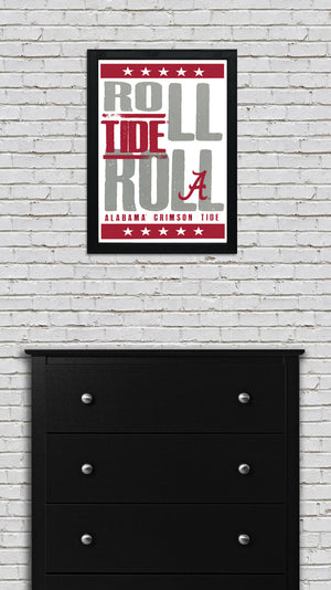 Limited Edition Roll Tide Roll Alabama Crimson Tide Letterpress Poster Art - 13x19"