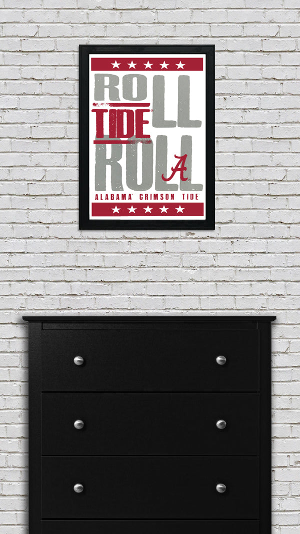 Limited Edition Roll Tide Roll Alabama Crimson Tide Letterpress Poster Art - 13x19"