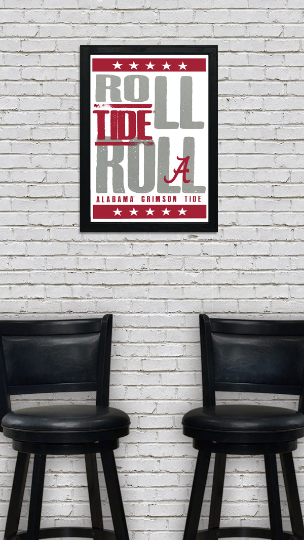 Limited Edition Roll Tide Roll Alabama Crimson Tide Letterpress Poster Art - 13x19"