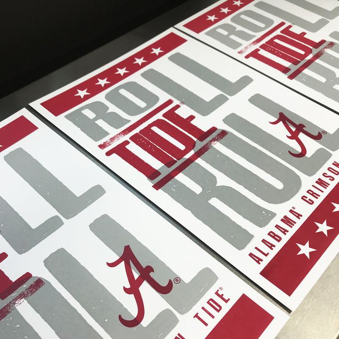 Limited Edition Roll Tide Roll Alabama Crimson Tide Letterpress Poster Art - 13x19"