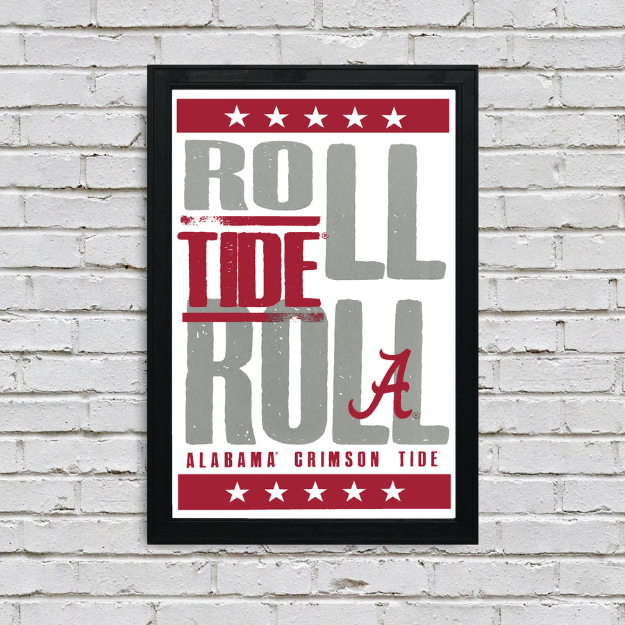 Limited Edition Roll Tide Roll Alabama Crimson Tide Letterpress Poster Art - 13x19"