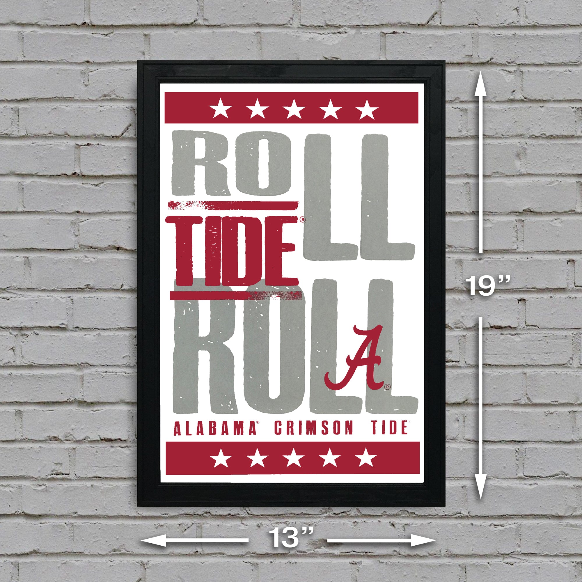 Limited Edition Alabama Crimson Tide Logo with Football Stripes Poster Art  - 13x19