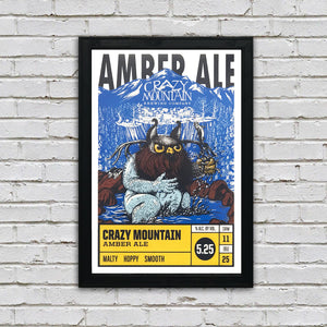 Limited Edition Crazy Mountain Amber Ale Craft Beer Poster - 13x19"
