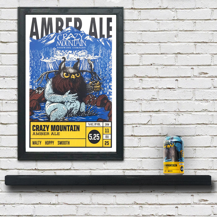Limited Edition Crazy Mountain Amber Ale Craft Beer Poster - 13x19"